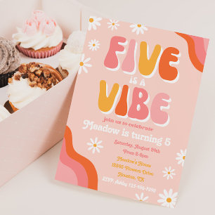 Five is a Vibe Birthday Invitation   Groovy 