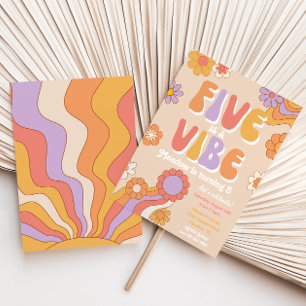 Five is a Vibe Birthday Invitation Groovy Party