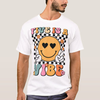 Five Is A Vibe Birthday Party Groovy Boys Girls T-Shirt