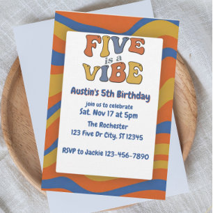 Five is a Vibe, Blue Orange Yellow 5th Birthday Invitation
