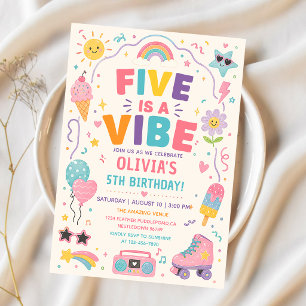 Five Is a Vibe Colourful Birthday Invitation