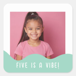 Five is a Vibe Custom Photo Birthday Party Favours Square Sticker