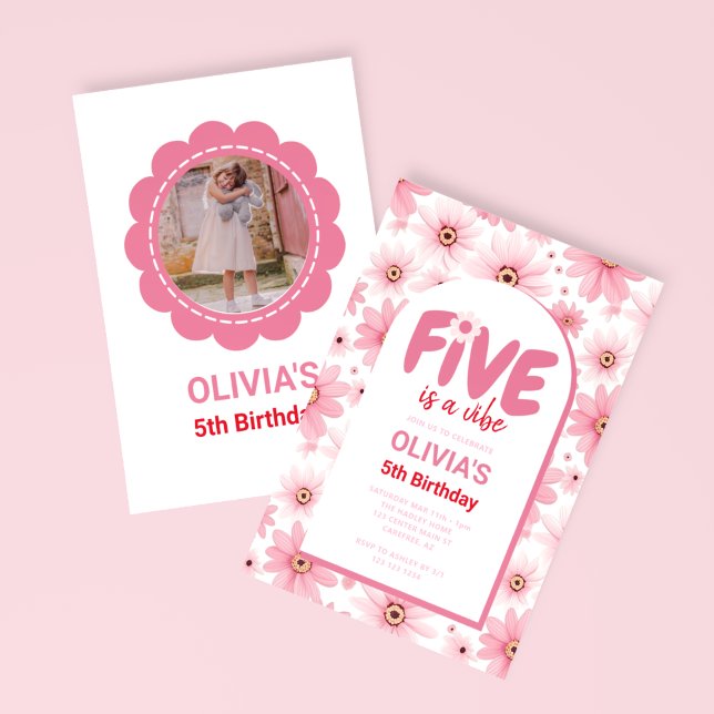 Five is a Vibe Daisy Birthday Photo Invitation (Creator Uploaded)