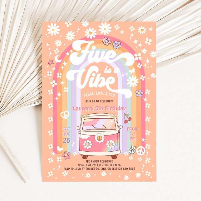FIVE is a Vibe Daisy Groovy 5th Birthday Invitation (Creator Uploaded)