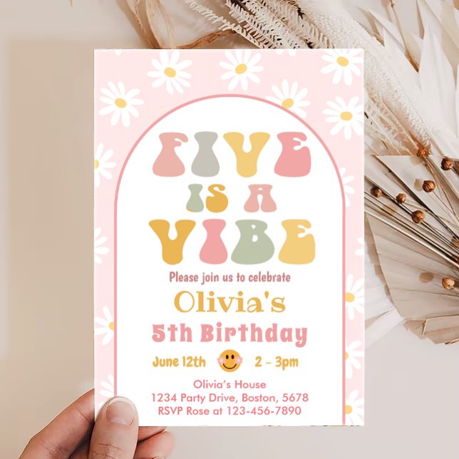 Five is a Vibe Daisy Smile 5th Birthday Invitation (Creator Uploaded)
