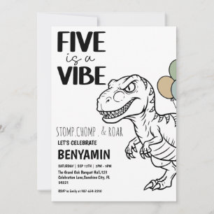 Five is a Vibe Dinosaur  Boy  Birthday Party  Invitation