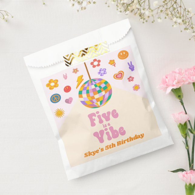 Five Is A Vibe Disco Ball 5th Birthday Party Favour Bags (Sealed)