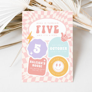 Five is a Vibe   Girls 5th Retro Skater Birthday Invitation