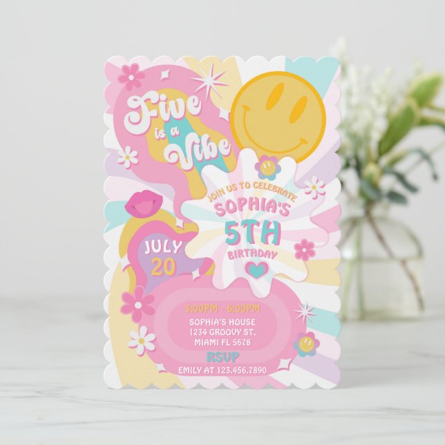 Five is a Vibe Groovy 5th Birthday Invitation (Standing Front)