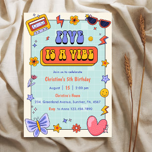 Five Is A Vibe Groovy Hippie 5th Birthday Party  Invitation