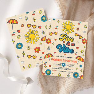 Five is a Vibe Groovy Retro Daisy 5th Birthday Invitation