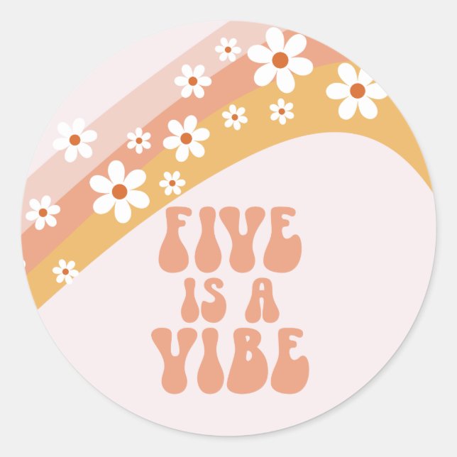 Five is a Vibe Groovy Retro Rainbow 5th Birthday Classic Round Sticker (Front)