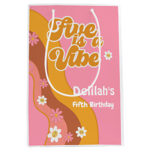 Five is a vibe, groovy retro vintage birthday medium gift bag