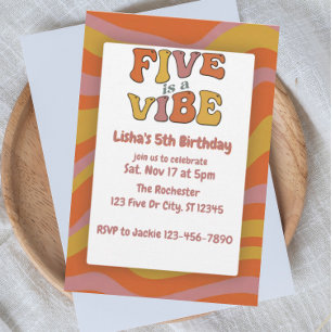 Five is a Vibe, Pink Orange Yellow 5th Birthday Invitation