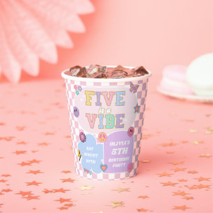 Five Is A Vibe Preppy Patch 5th Birthday Party Paper Cups