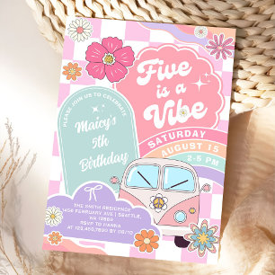 Five is a Vibe Rainbow Daisy 5th Birthday Invitation