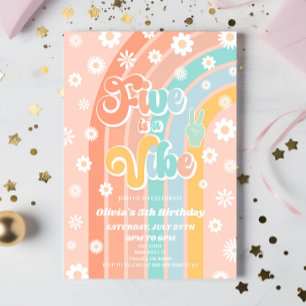 Five Is A Vibe Rainbow Daisy 5th Birthday Party Invitation