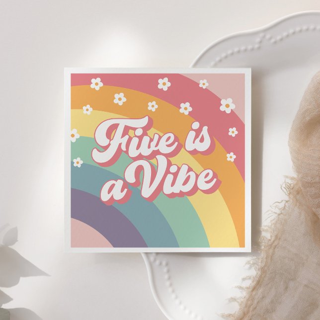 Five is a Vibe Retro 70s Rainbow Daisy Birthday  Napkin (Creator Uploaded)