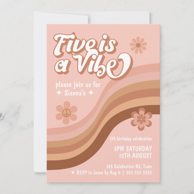 Five is a Vibe Retro Daisy Pink Girl Birthday Invitation (Front)