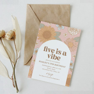 Five is a Vibe Retro Floral 5th Birthday Invitation