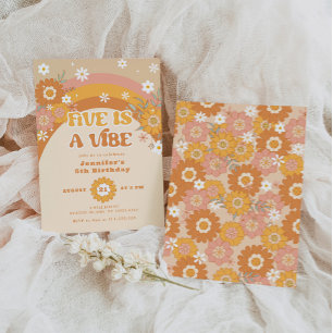 Five is a vibe retro groovy birthday Invitation
