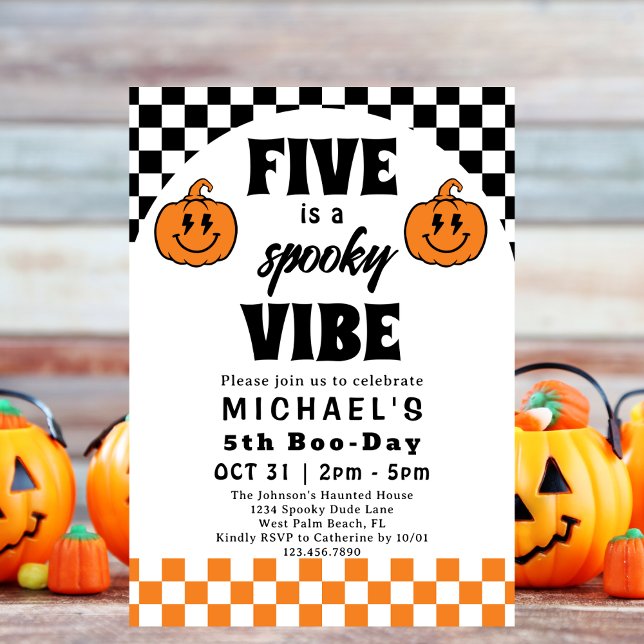 Five Is A Vibe Retro Halloween 5th Birthday Party Invitation (Creator Uploaded)