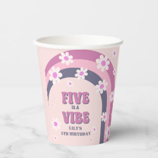 Five is a Vibe Retro Rainbow Daisy 5th Birthday Paper Cups