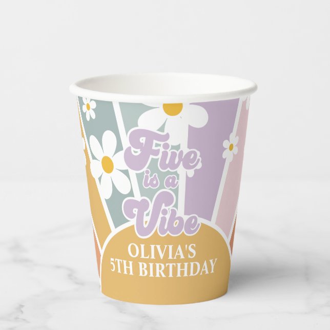 Five is a Vibe Retro Rainbow Paper Cups (Front)