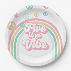 Five is a Vibe Retro Summer Rainbow Paper Plate