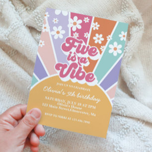 Five is a Vibe Retro Sunshine Rainbow Daisy Invita Invitation