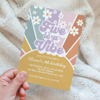 Five is a Vibe Retro Sunshine Rainbow Daisy