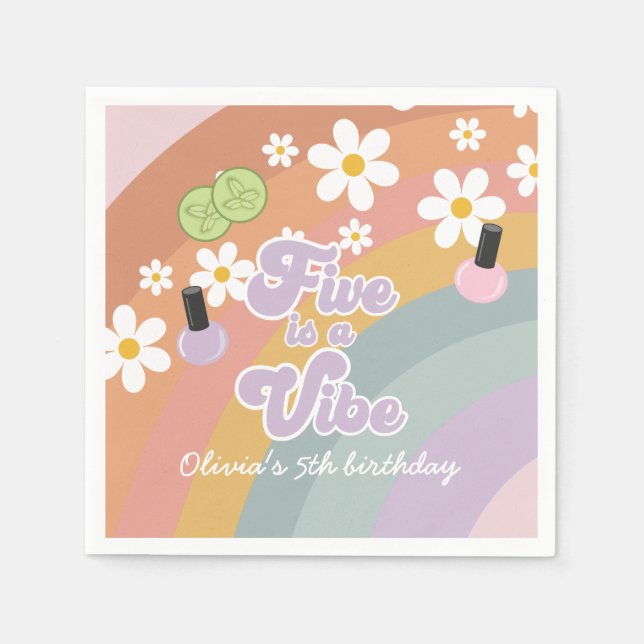 Five is a vibe Spa Rainbow 5th Birthday Napkin (Front)
