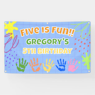 Five is Fun, Colourful Painted Hand 5th Birthday Banner