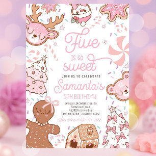 Five Is So Sweet Christmas Cookie Birthday Party Invitation