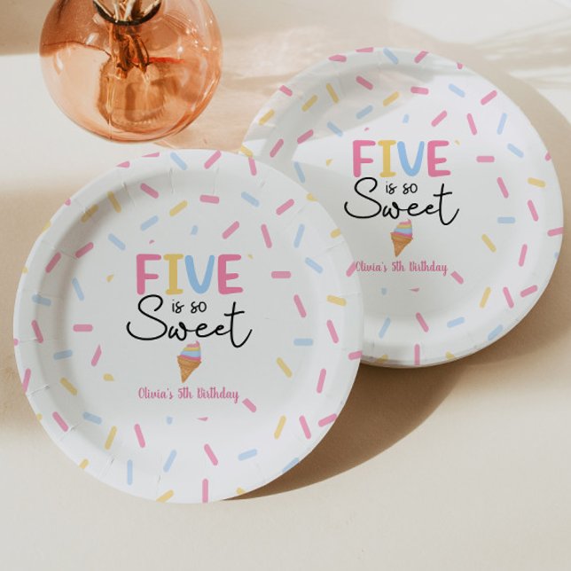 Five Is So Sweet Ice Cream 5th Birthday Party Paper Plate (Creator Uploaded)