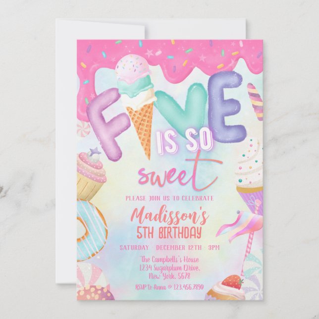 five is so sweet invitation (Front)