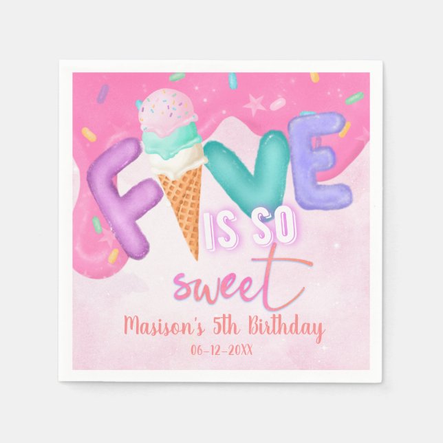 five is so sweet Pink Frosting Napkin (Front)