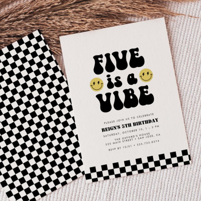 Five is Vibe | Boys Happy Face Kids 5th Birthday Invitation (Creator Uploaded)