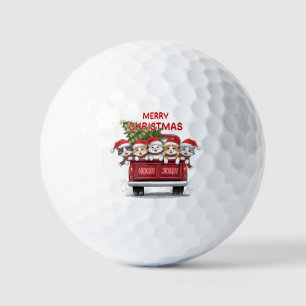 Five Jolly Christmas Cats Red Truck Golf Balls