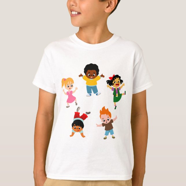 Five Kids Cartoon Children T-Shirt (Front)