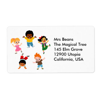 Five Kids Cartoon Label
