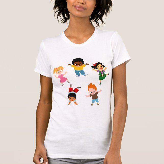 Five Kids Cartoon Women T-Shirt (Front)
