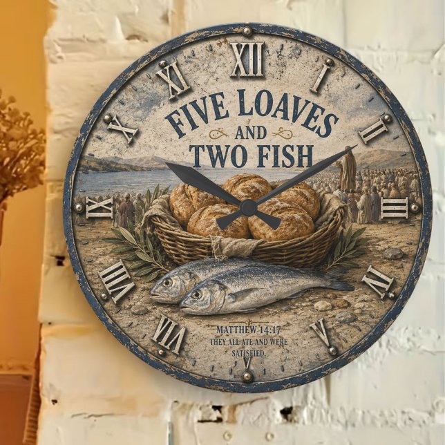 Five Loaves and Two Fish Bible Christ Large Clock (Creator Uploaded)