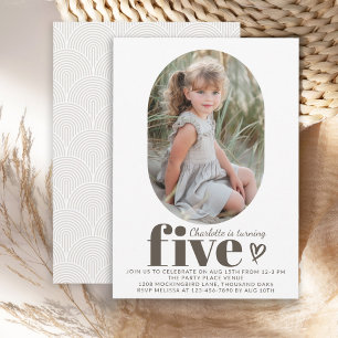 Five Modern Minimal Photo 5th Birthday Party Invitation