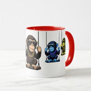 Five monkeys mapped on a swing. mug