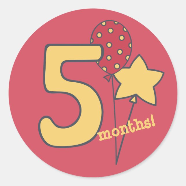 Five Months - Cute Yellow & Red Baby Milestone Classic Round Sticker (Front)