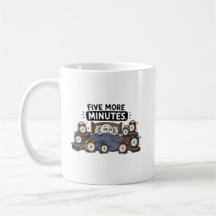 Five More Minutes – Funny Sleepy Alarm Clock Meme Coffee Mug