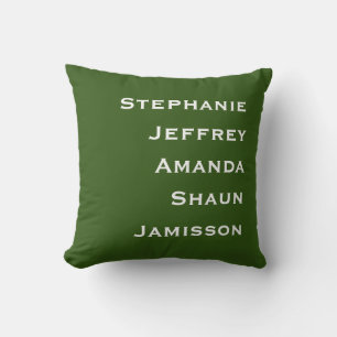 Five Names Green and White Square Throw Pillow