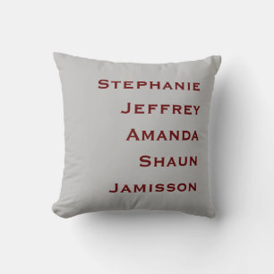 Five Names Grey and Burgundy Square Throw Pillow
