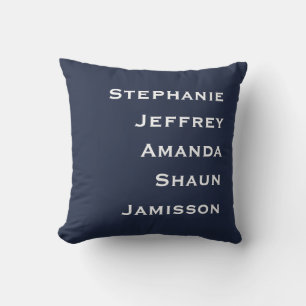 Five Names Navy Blue and White Square  Cushion